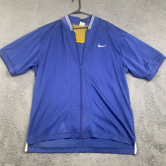 Nike Men's Size L Blue Windbreaker Short Sleeve Spellout Full Zip Vintage 2000's - Picture 1 of 12